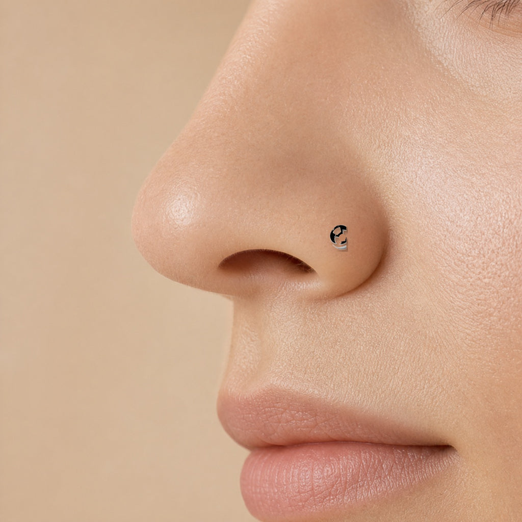 Implant Grade Titanium - Nose Stud / Nose Ring - Silver - 20G (0.8 x 7 mm) - model wear view
