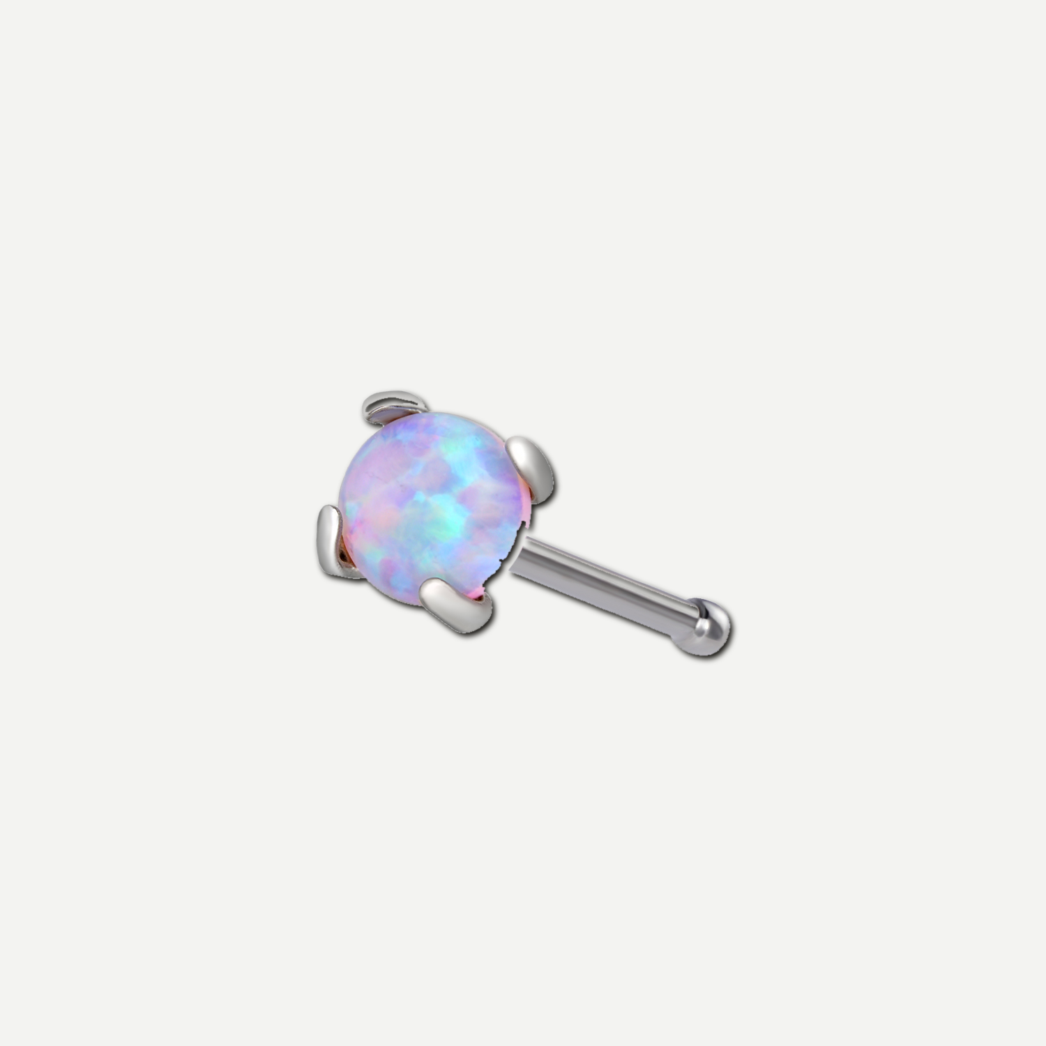 Implant Grade Titanium - Nose Stud / Nose Ring - Silver - Pink Opal - 20G (0.8 x 7+2 mm) - product view