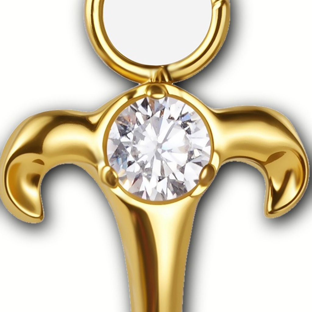 Implant Grade Titanium - Piercing Part - Gold - Clear CZ - detail view