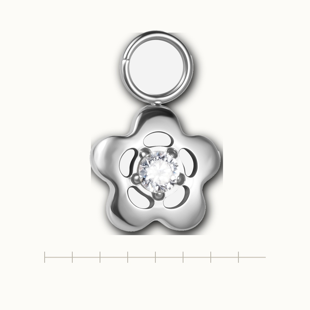 Implant Grade Titanium - Piercing Part - Silver - Clear CZ - scale view