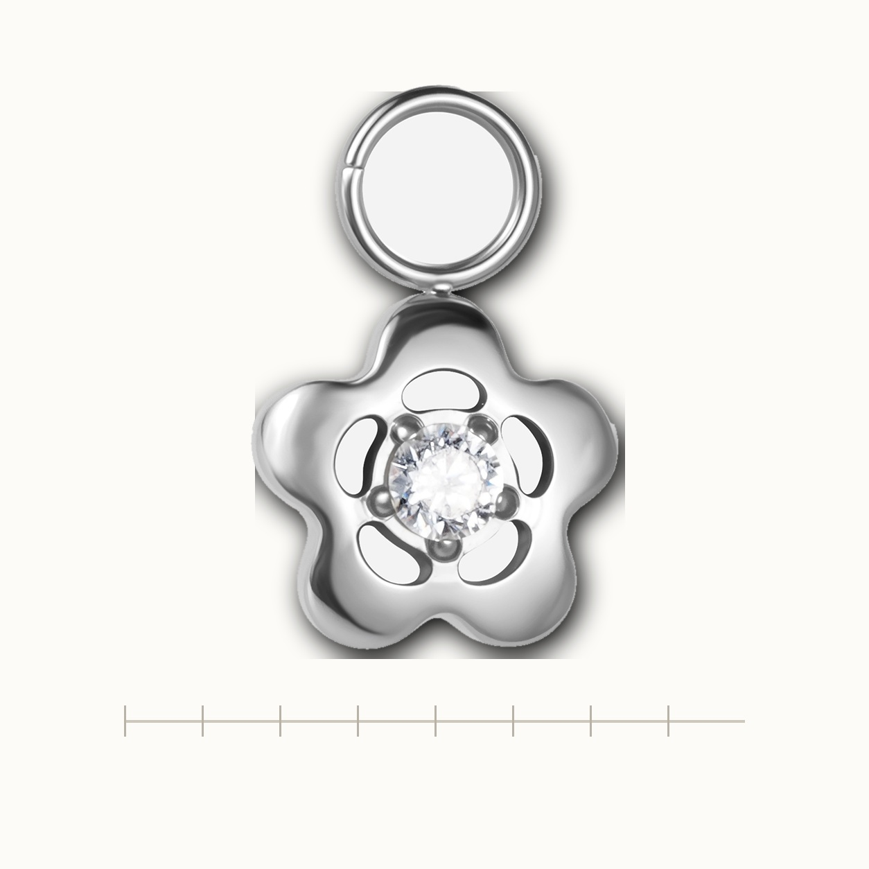 Implant Grade Titanium - Piercing Part - Silver - Clear CZ - scale view