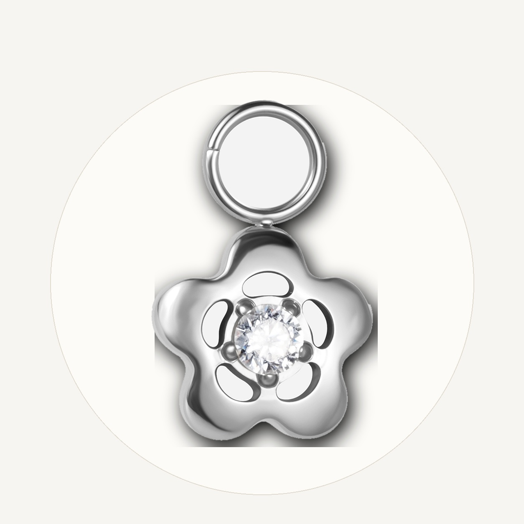 Implant Grade Titanium - Piercing Part - Silver - Clear CZ - styling view