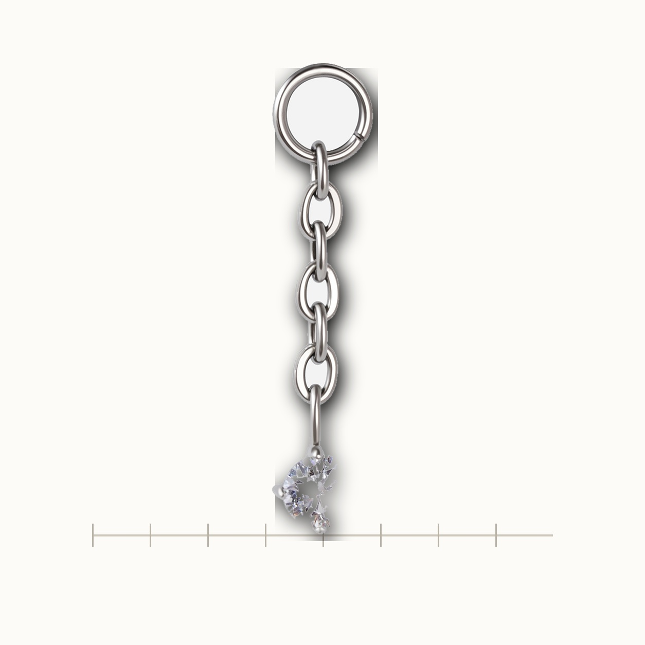 Implant Grade Titanium - Piercing Part - Silver - Clear CZ - scale view
