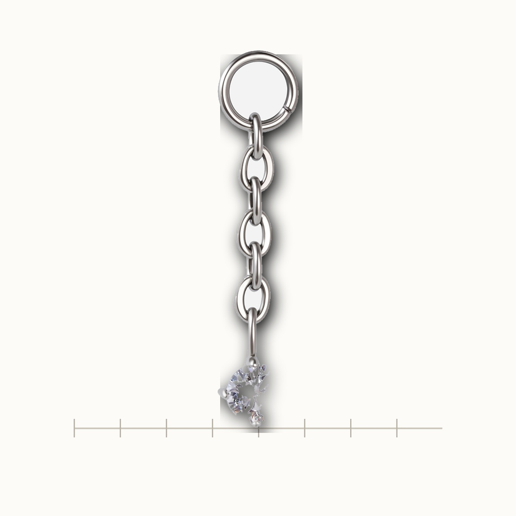 Implant Grade Titanium - Piercing Part - Silver - Clear CZ - scale view