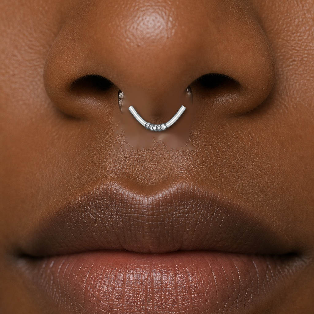 Implant Grade Titanium - Septum Ring - Silver - Clear CZ - 16G (1.2 x 10 mm) - model wear view