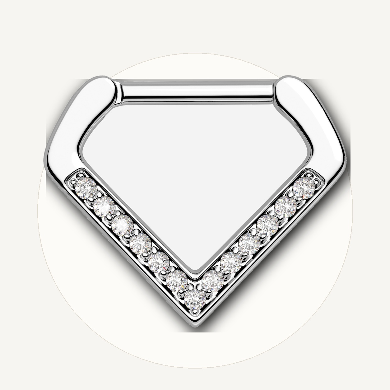 Implant Grade Titanium - Septum Ring - Silver - Clear CZ - 16G (1.2 x 10 mm) - styling view
