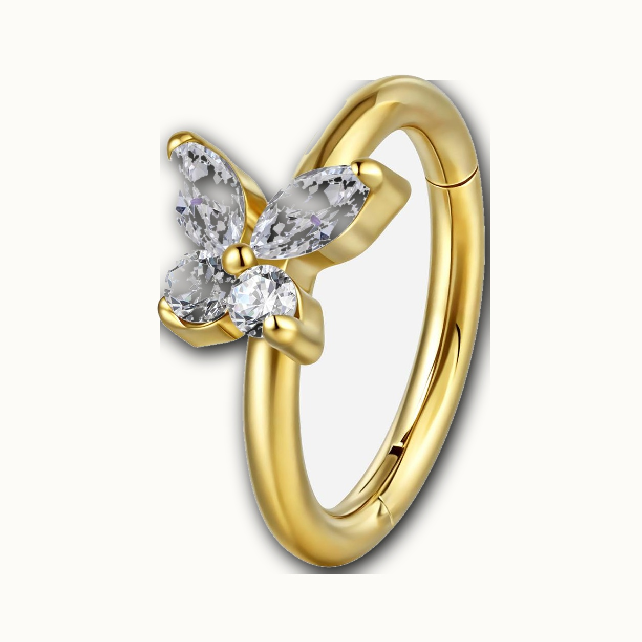 Implant Grade Titanium - Segment Ring - Gold - Clear CZ - 16G (1.2 x 10 mm) - product view