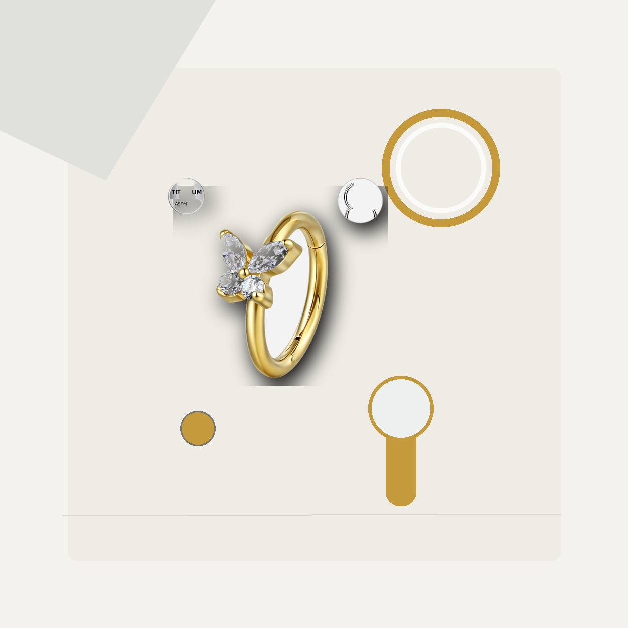 Implant Grade Titanium - Segment Ring - Gold - Clear CZ - 16G (1.2 x 10 mm) - styling view