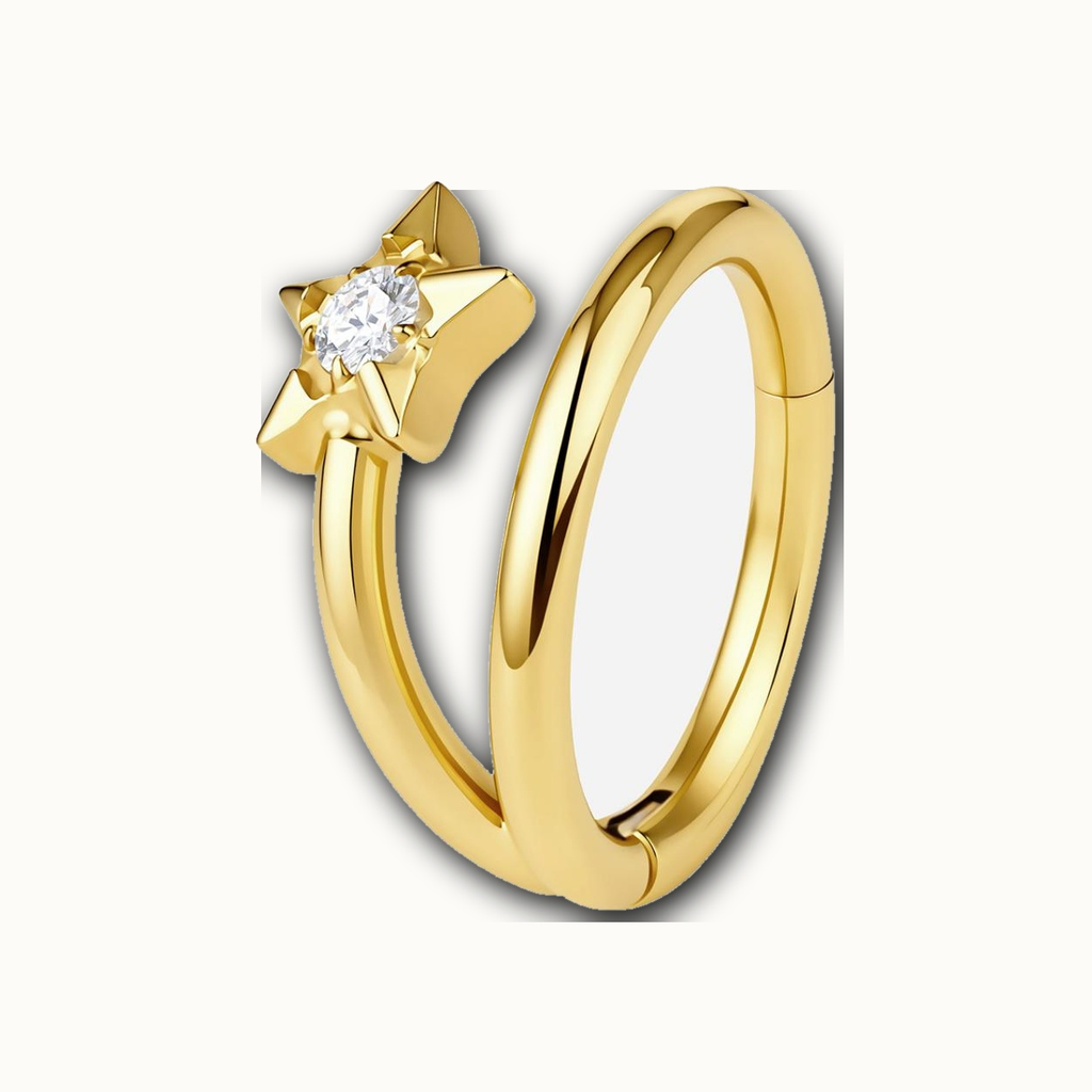 Implant Grade Titanium - Segment Ring - Gold - Clear CZ - 16G (1.2 x 8 mm) - product view