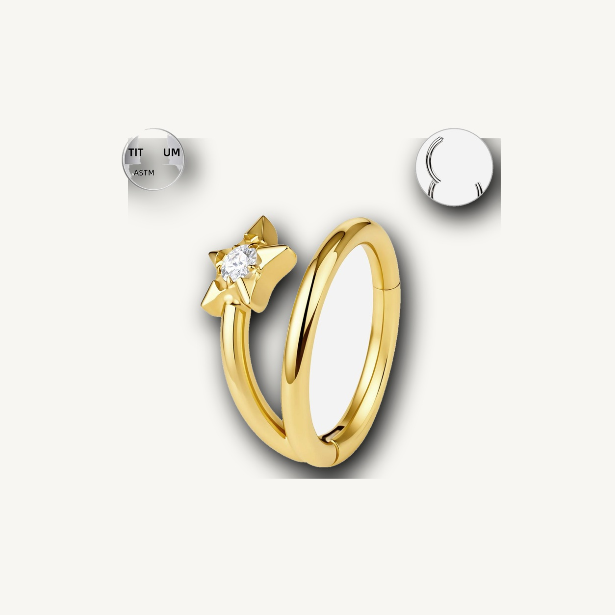 Implant Grade Titanium - Segment Ring - Gold - Clear CZ - 16G (1.2 x 8 mm) - detail view