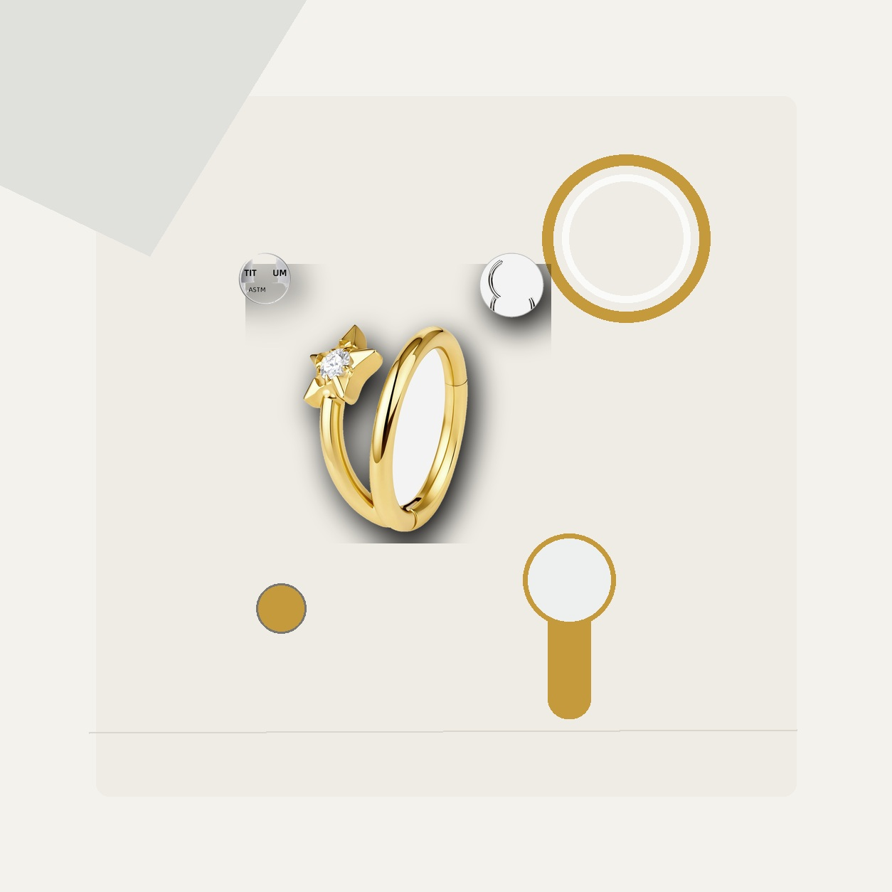 Implant Grade Titanium - Segment Ring - Gold - Clear CZ - 16G (1.2 x 8 mm) - styling view