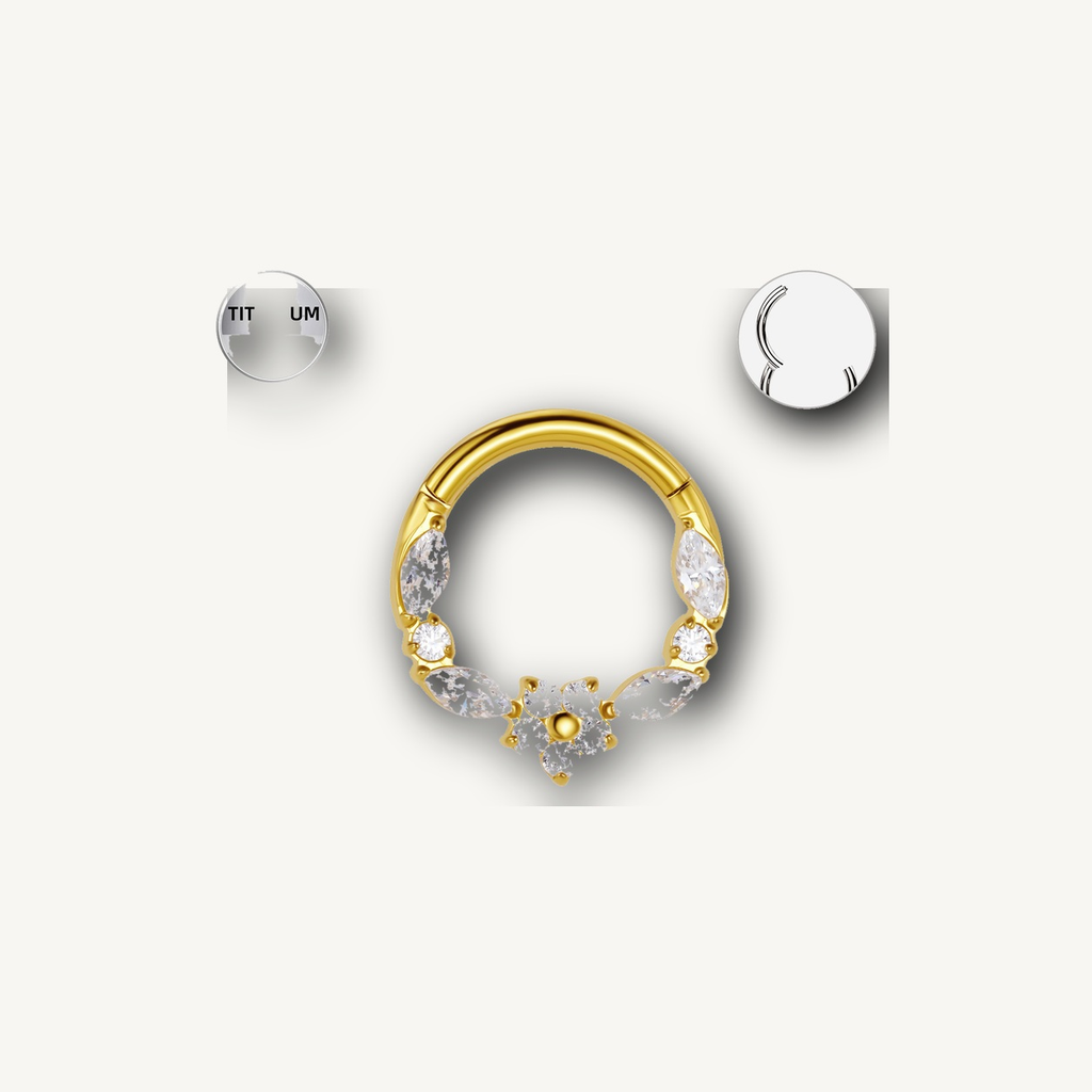 Implant Grade Titanium - Segment Ring - Gold - Clear CZ - 16G (1.2 x 8 mm) - detail view