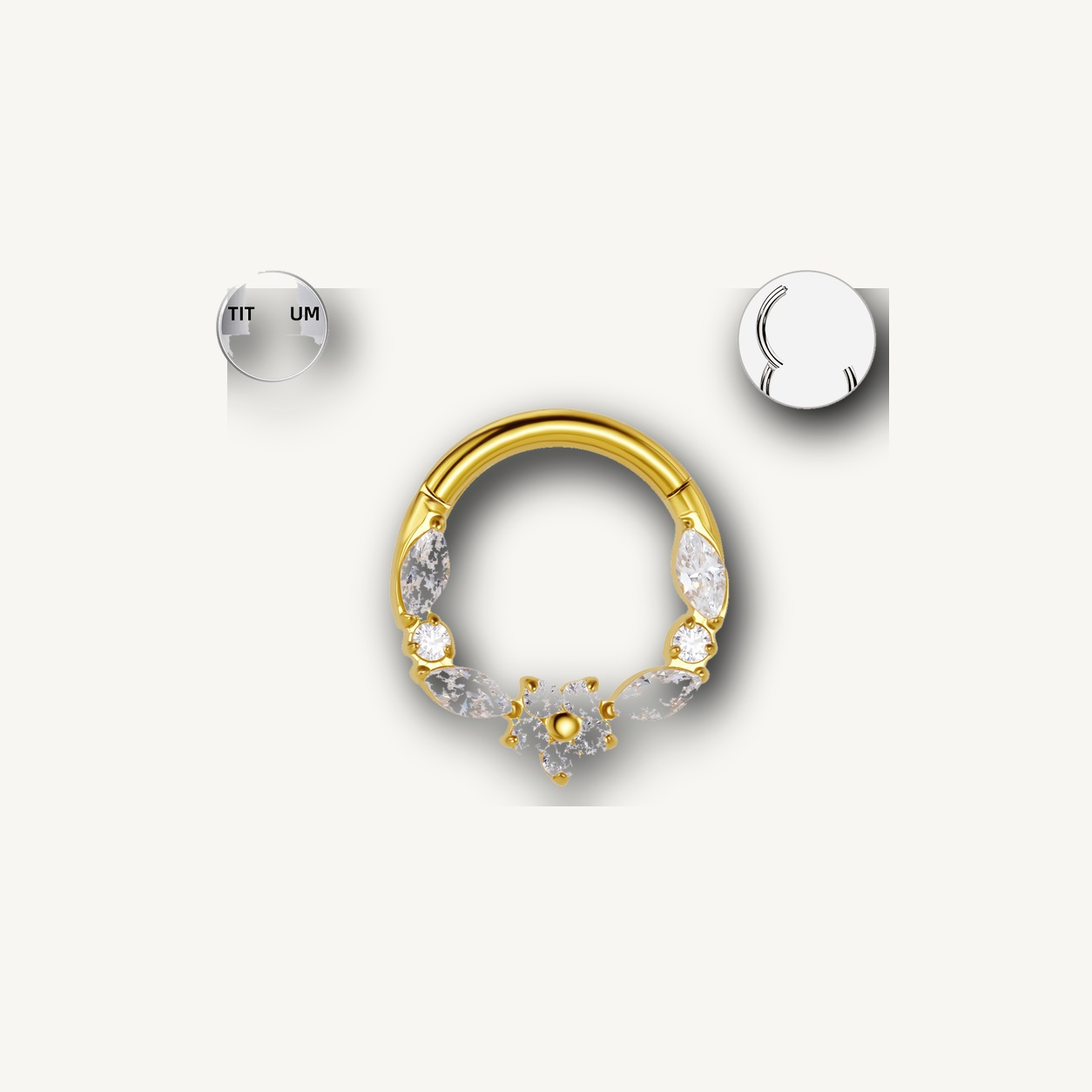 Implant Grade Titanium - Segment Ring - Gold - Clear CZ - 16G (1.2 x 8 mm) - detail view