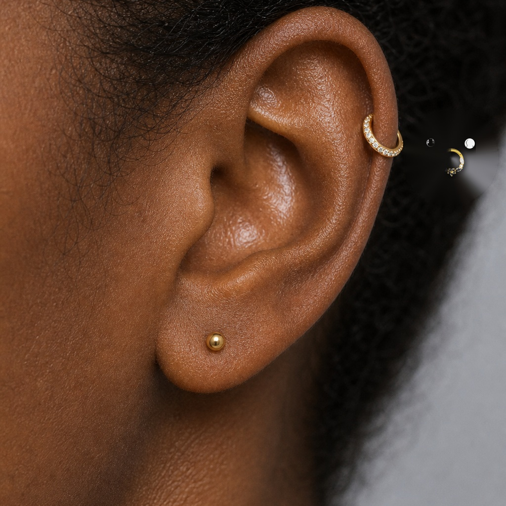 Implant Grade Titanium - Segment Ring - Gold - Clear CZ - 16G (1.2 x 8 mm) - model wear view