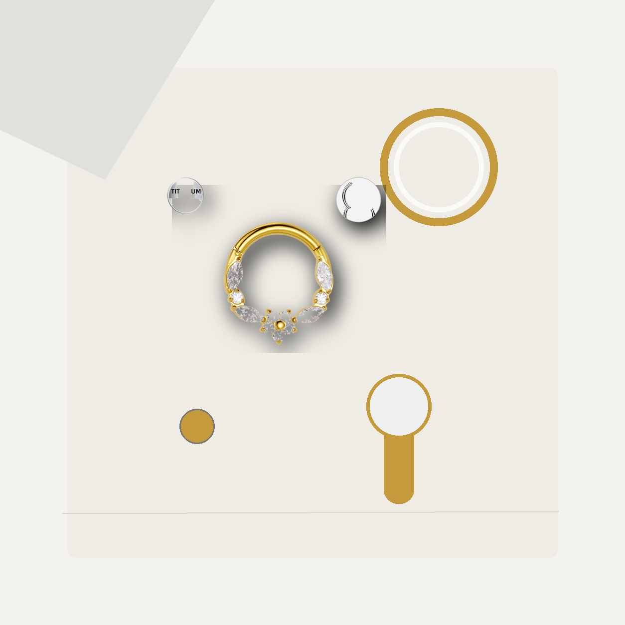 Implant Grade Titanium - Segment Ring - Gold - Clear CZ - 16G (1.2 x 8 mm) - styling view