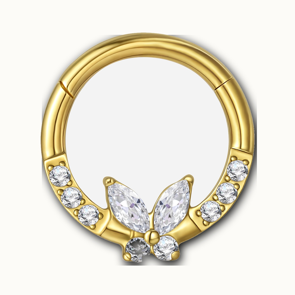 Implant Grade Titanium - Segment Ring - Gold - Clear CZ - 16G (1.2 x 8 mm) - product view