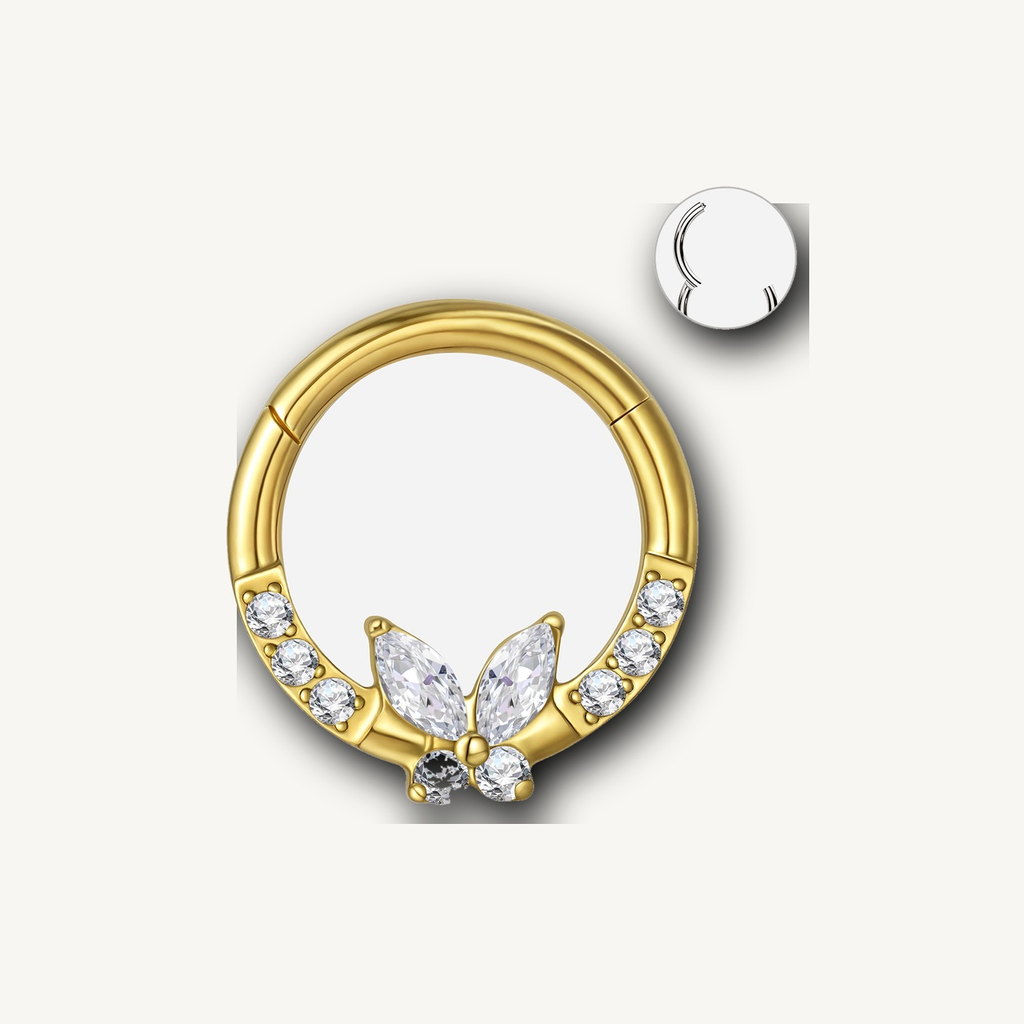 Implant Grade Titanium - Segment Ring - Gold - Clear CZ - 16G (1.2 x 8 mm) - detail view