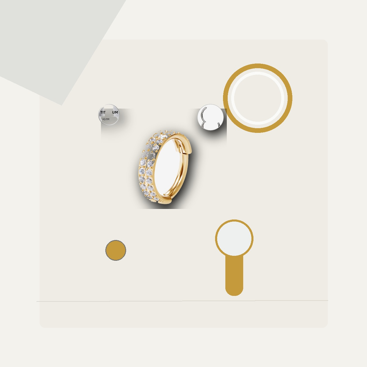 Implant Grade Titanium - Segment Ring - Gold - Clear CZ - 16G (1.2 x 8 mm) - styling view