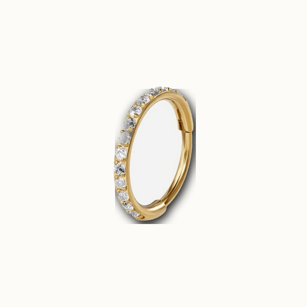 Implant Grade Titanium - Segment Ring - Gold - Clear CZ - 20G (0.8 x 7 mm) - product view