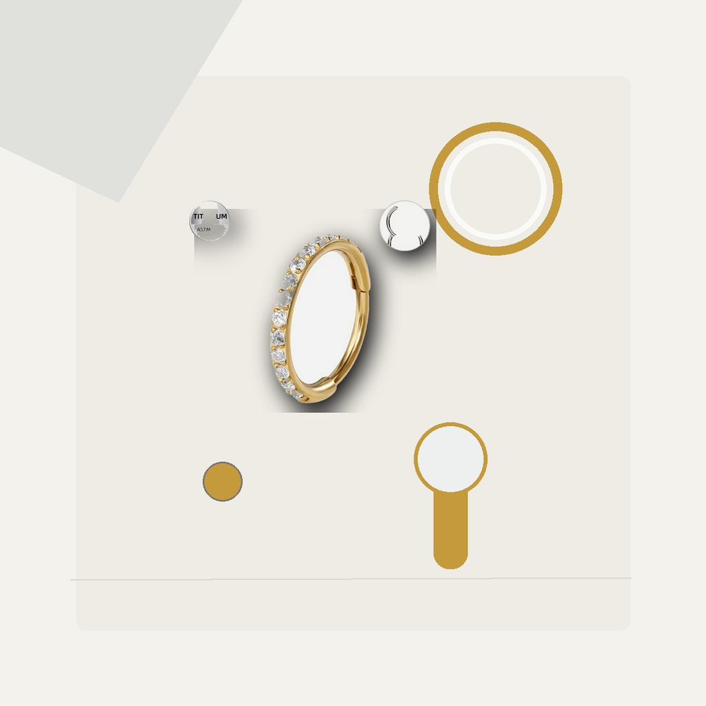 Implant Grade Titanium - Segment Ring - Gold - Clear CZ - 20G (0.8 x 7 mm) - styling view