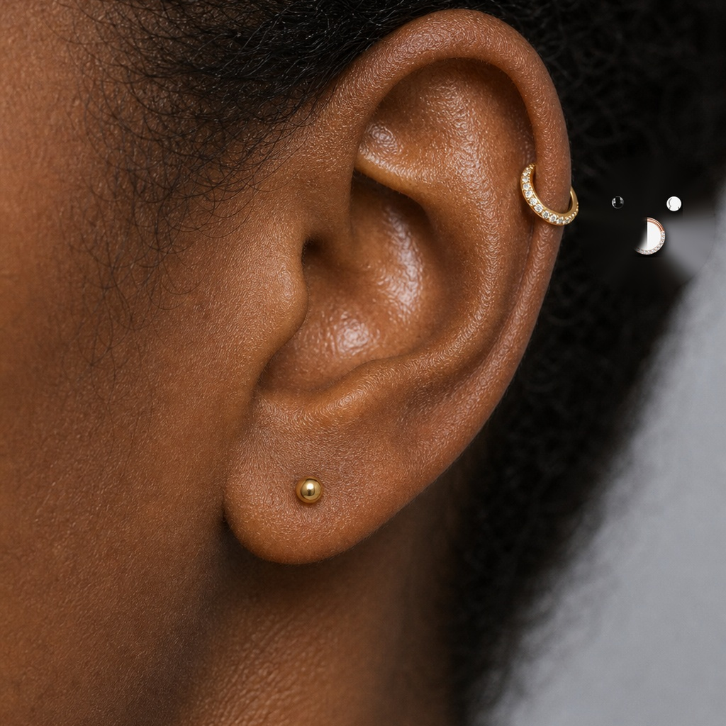 Implant Grade Titanium - Segment Ring - Rose Gold - Clear CZ - 16G (1.2 x 6 mm) - model wear view