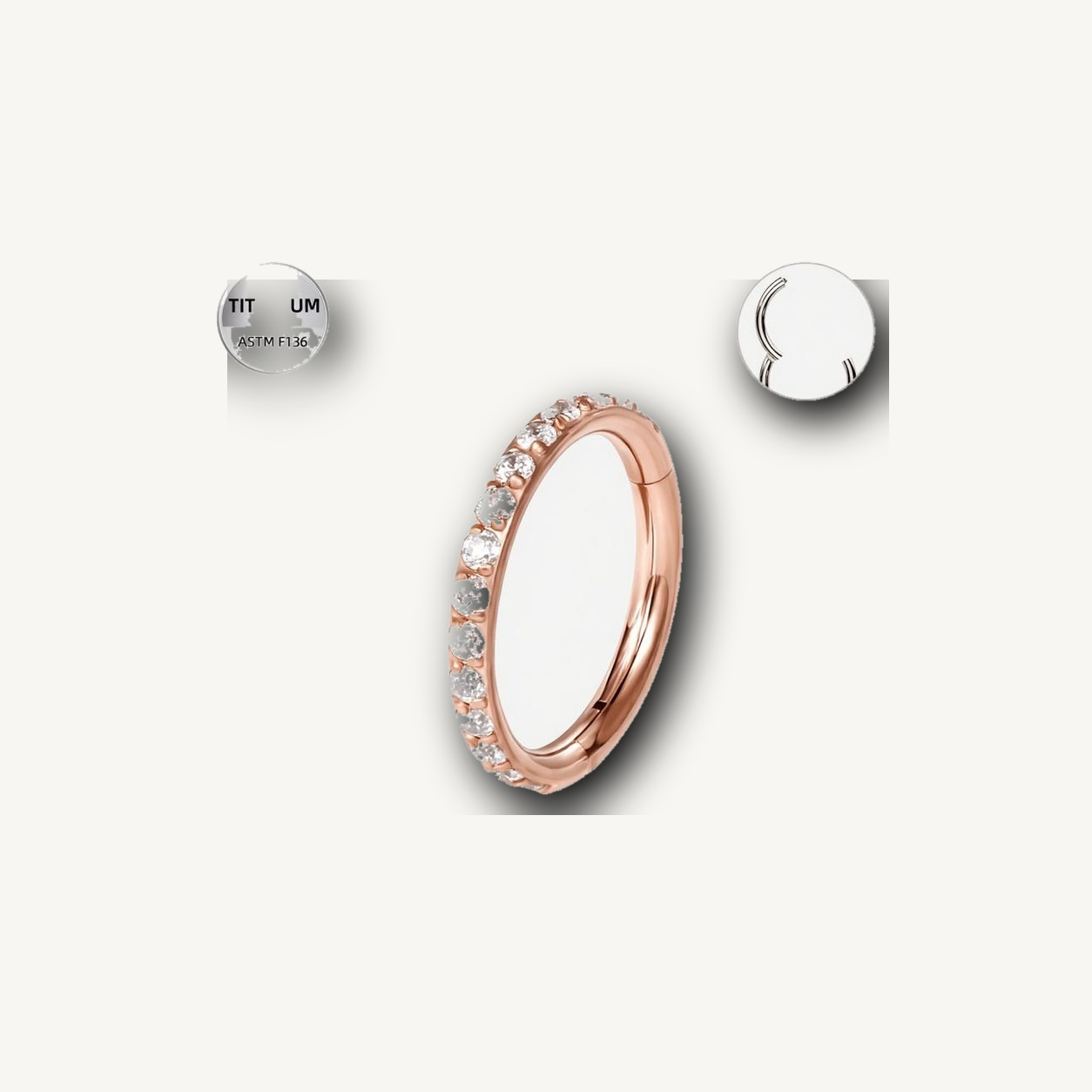 Implant Grade Titanium - Segment Ring - Rose Gold - Clear CZ - 16G (1.2 x 6 mm) - detail view