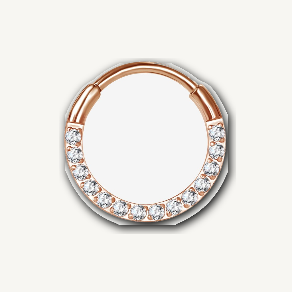 Implant Grade Titanium - Segment Ring - Rose Gold - Clear CZ - 20G (0.8 x 6 x 1.2 mm) - detail view