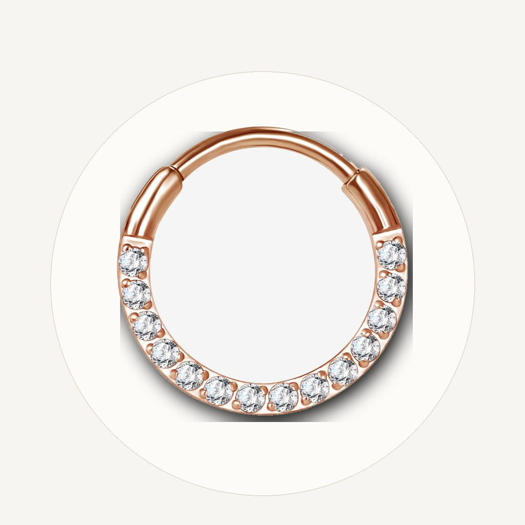 Implant Grade Titanium - Segment Ring - Rose Gold - Clear CZ - 20G (0.8 x 6 x 1.2 mm) - styling view