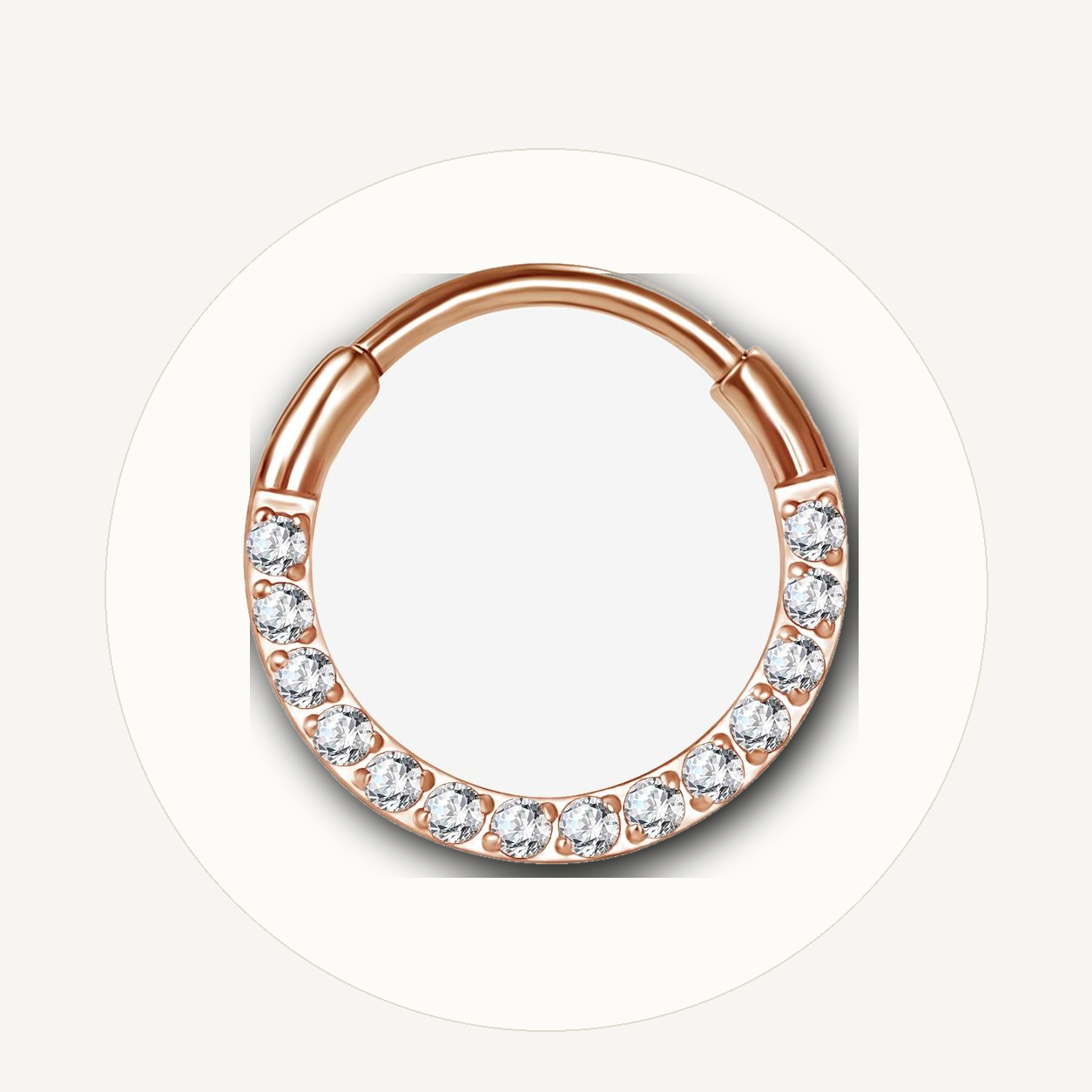 Implant Grade Titanium - Segment Ring - Rose Gold - Clear CZ - 20G (0.8 x 6 x 1.2 mm) - styling view