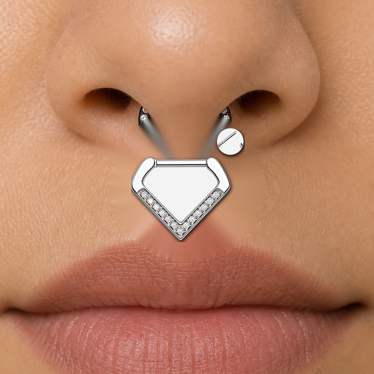 Implant Grade Titanium - Segment Ring - Silver - Clear CZ - 16G (1.2 x 10 mm) - model wear view
