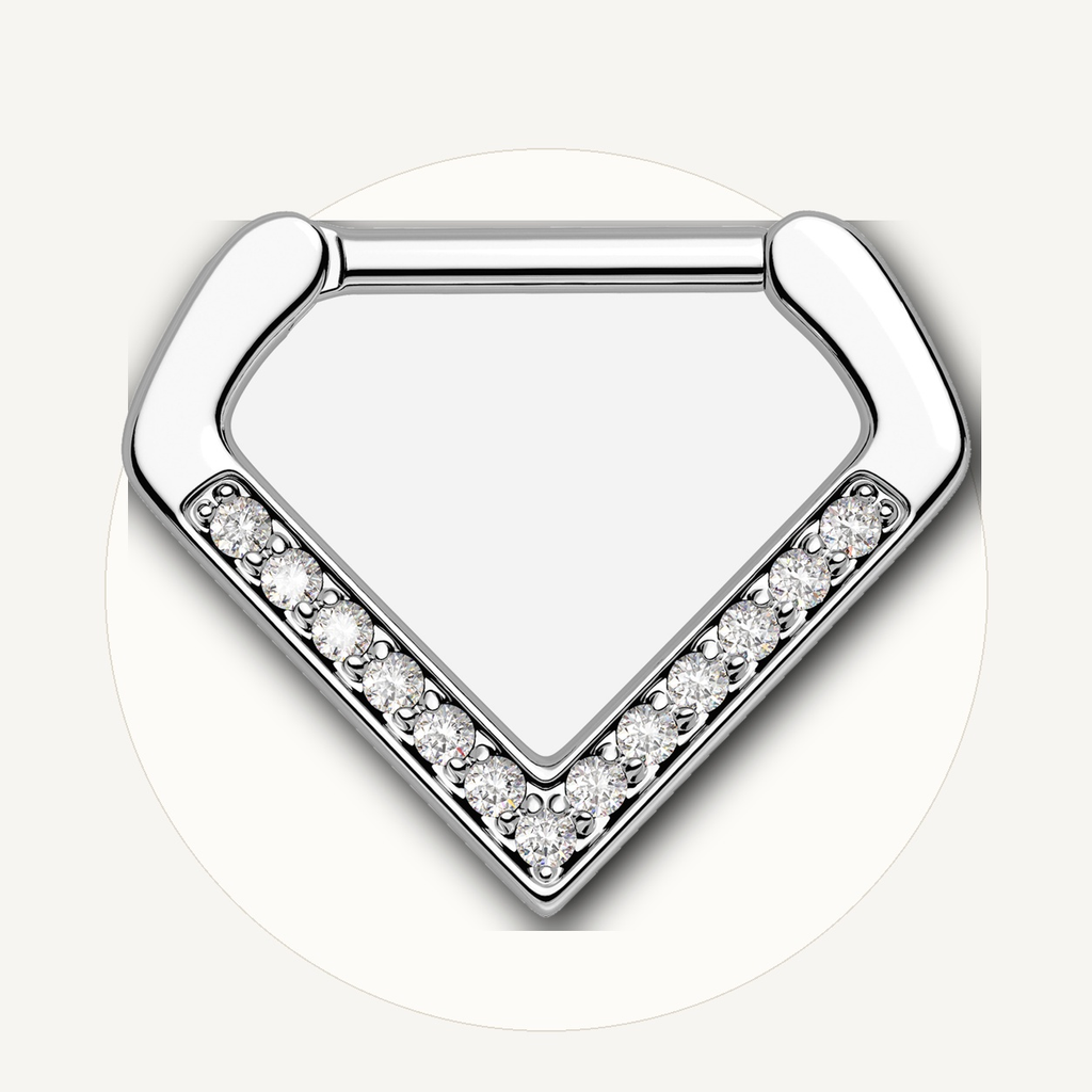 Implant Grade Titanium - Segment Ring - Silver - Clear CZ - 16G (1.2 x 10 mm) - styling view