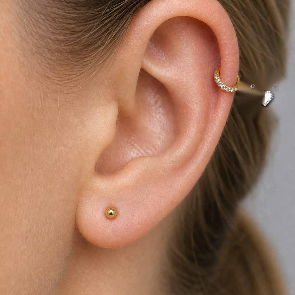 Implant Grade Titanium - Segment Ring - Silver - Clear CZ - 16G (1.2 x 10 mm) - model wear view
