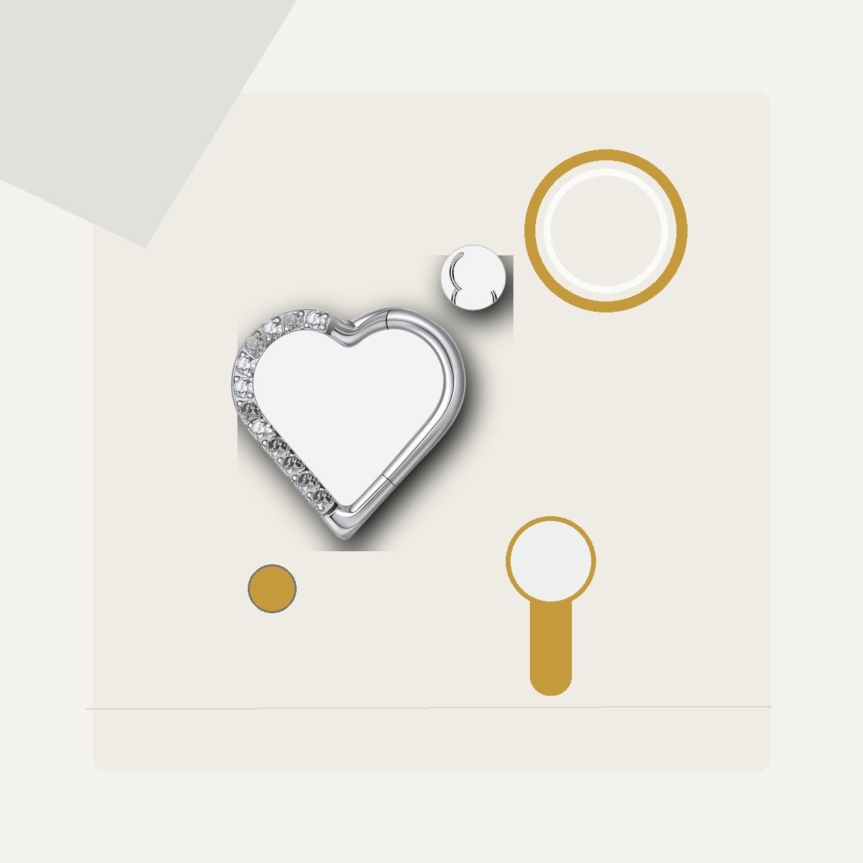Implant Grade Titanium - Segment Ring - White Gold - Clear CZ - 16G (1.2 x 8 mm) - styling view