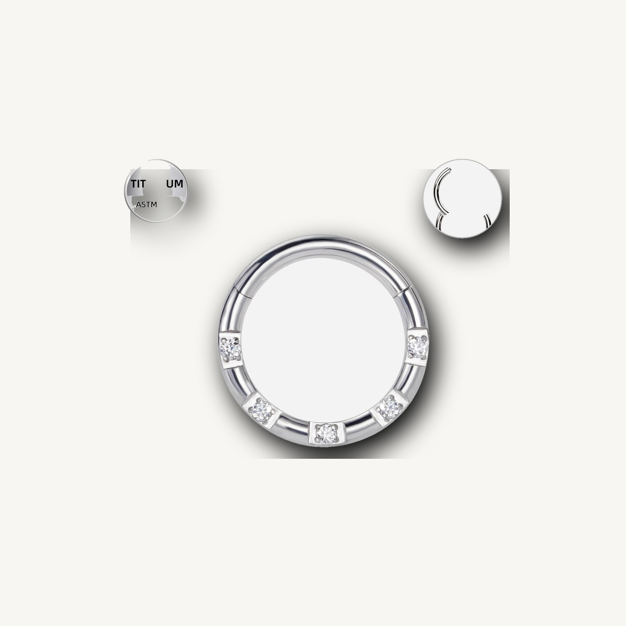 Implant Grade Titanium - Segment Ring - White Gold - Clear CZ - 16G (1.2 x 8 mm) - detail view