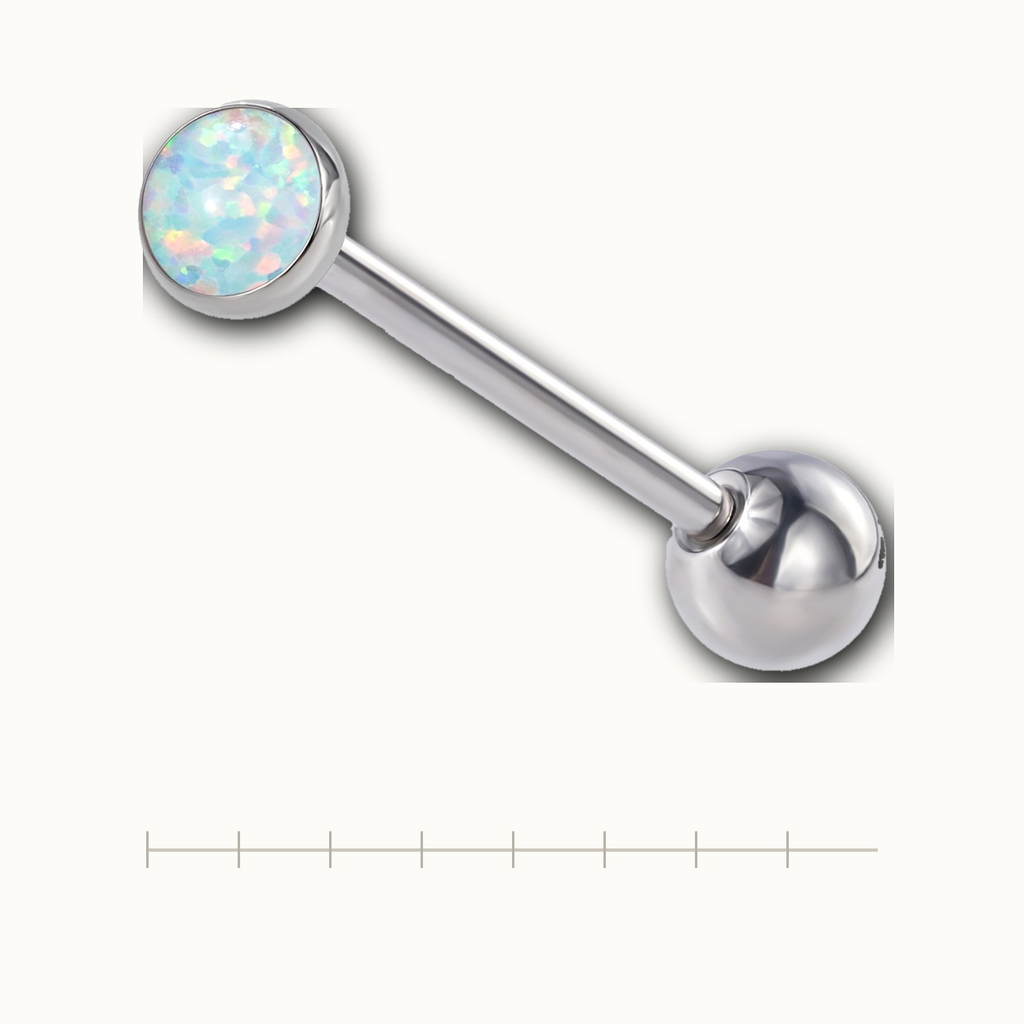 Implant Grade Titanium - Tongue Ring - Silver - OP17 - 14G (1.6 x 16 mm) - scale view
