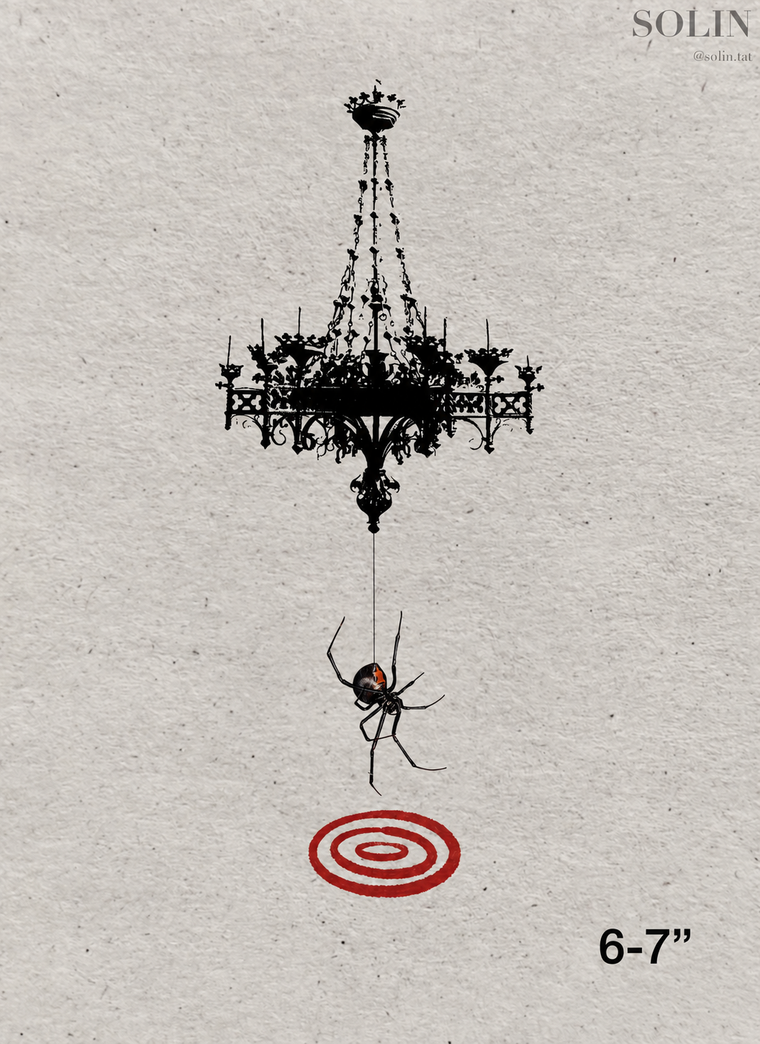 Gothic Chandelier & Spider flash tattoo artwork by Solin, 6–7 inches