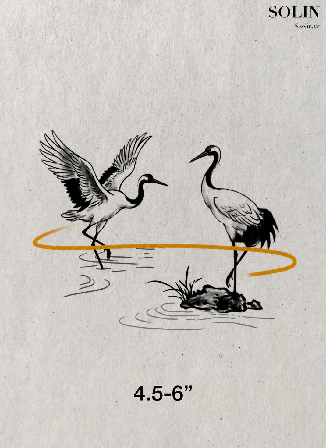 Crane Pair flash tattoo artwork by Solin, 4.5–6 inches