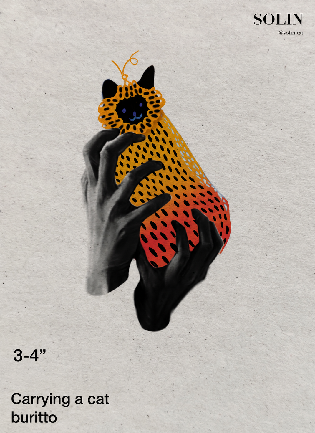 Cat Burrito flash tattoo artwork by Solin, 3–4 inches