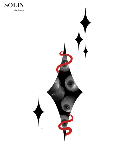All-Seeing Star Halloween flash tattoo artwork by Solin, 4.5–5.5 inches