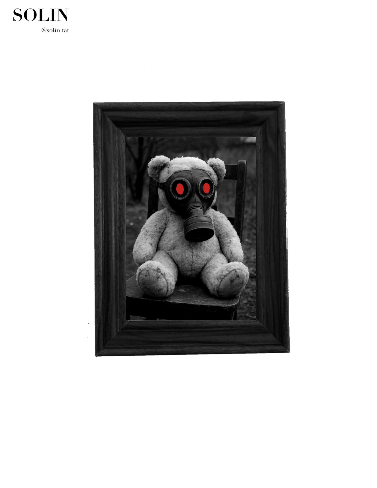 Gas-Mask Teddy Halloween flash tattoo artwork by Solin, 3–4 inches