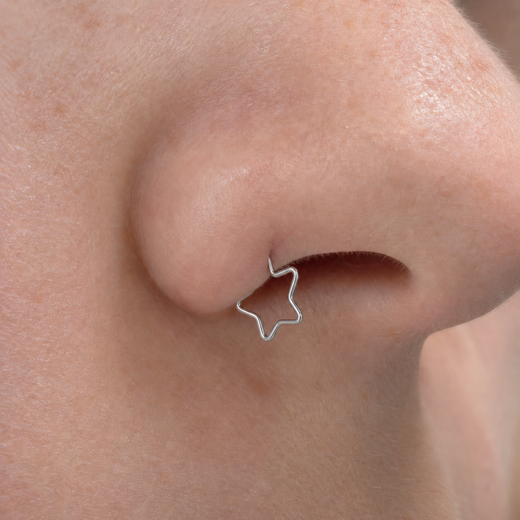 [TOPOSH-LEGACY-LAYOUT-REPAIR-20260717-LEGACY22:TP-NS-SIL-18G10-PLN-020:02] Star Titanium Nose Jewelry – Silver, 10mm | 02_model_white