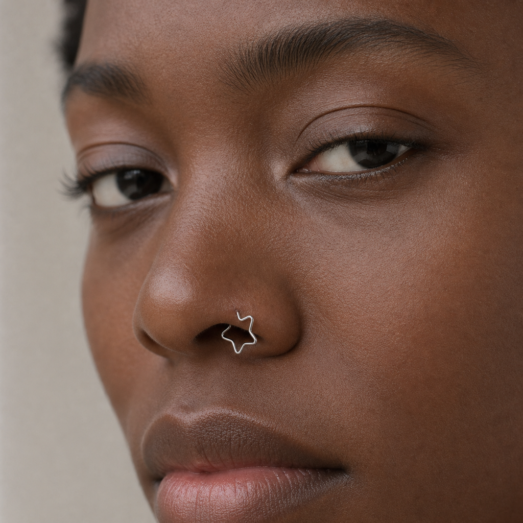 [TOPOSH-LEGACY-LAYOUT-REPAIR-20260717-LEGACY22:TP-NS-SIL-18G10-PLN-020:03] Star Titanium Nose Jewelry – Silver, 10mm | 03_model_black