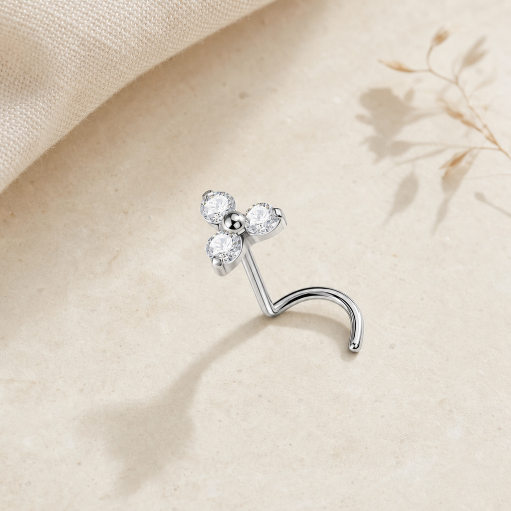 [TOPOSH-LEGACY-LAYOUT-REPAIR-20260717-LEGACY24:TP-NS-SIL-20G6-CLCZ-025:06] Trinity Clear CZ Titanium Nose Jewelry – Silver | 06_accessory_flatlay