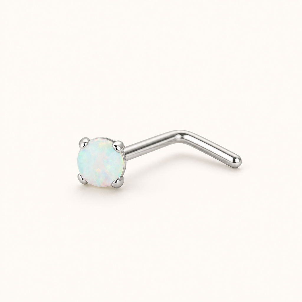 [TOPOSH-LEGACY-LAYOUT-REPAIR-20260717-LEGACY18:TP-NS-L-SIL-20G7-T2-SW234-017:01] White Opal Titanium L-Bend Nose Stud – Silver, 7+2mm | 01_primary_product_bg
