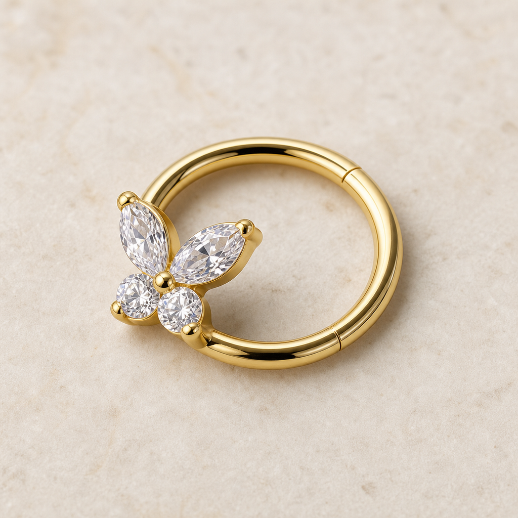 [TOPOSH-LEGACY-LAYOUT-REPAIR-20260717-LEGACY26:TP-SR-GD-16G10-CLCZ-082:05] Leaf Clear CZ Titanium Segment Ring – Gold, 10mm | 05_product_angles