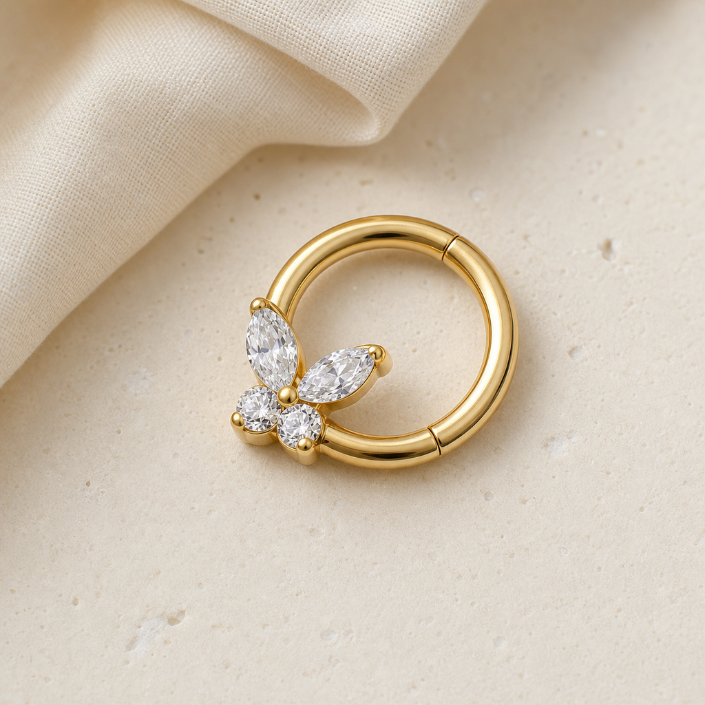 [TOPOSH-LEGACY-LAYOUT-REPAIR-20260717-LEGACY26:TP-SR-GD-16G10-CLCZ-082:06] Leaf Clear CZ Titanium Segment Ring – Gold, 10mm | 06_accessory_flatlay