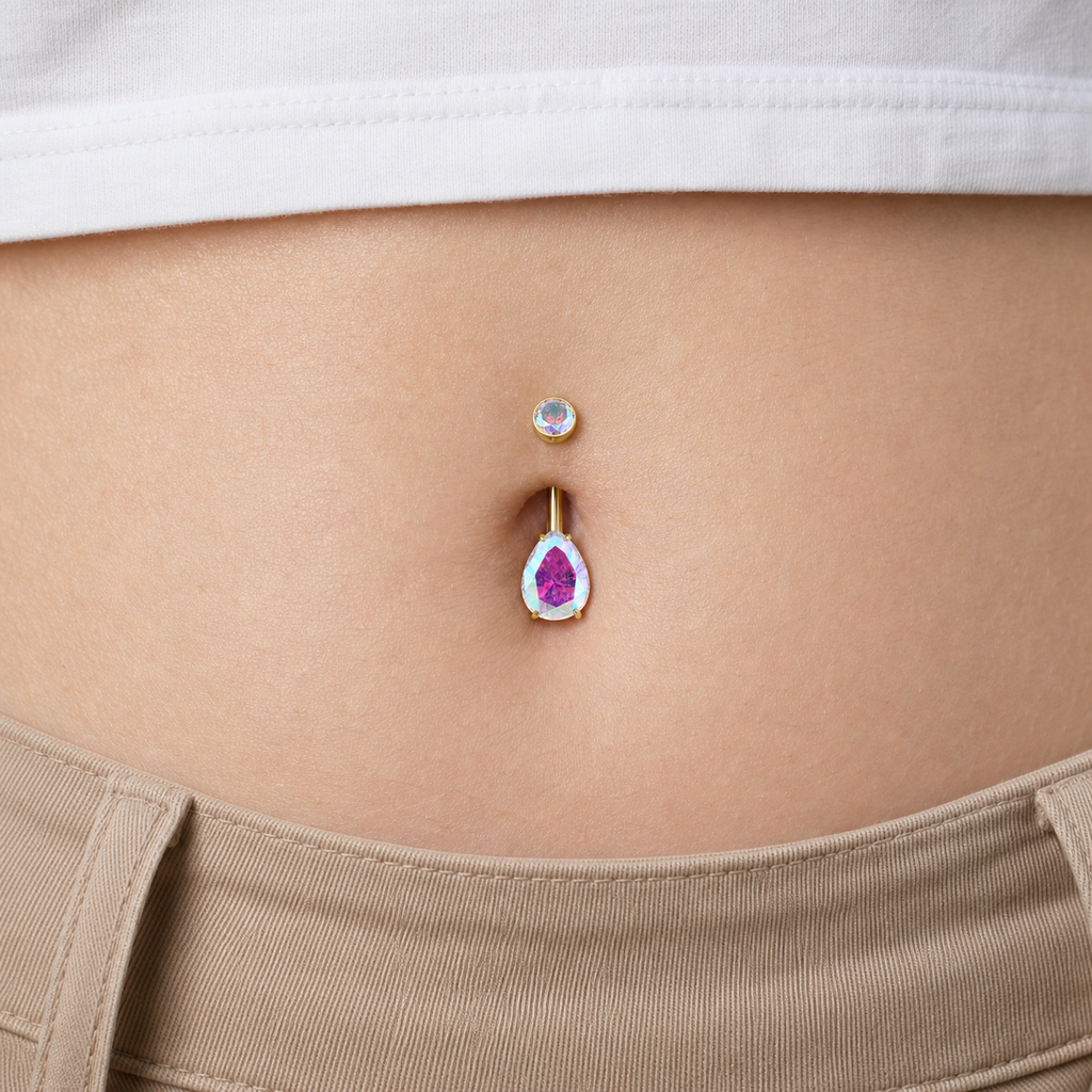 [TOPOSH-LEGACY-LAYOUT-REPAIR-20260717-LEGACY31:TP-BBR-IN-GD-14G10-B4-B6-ABCZ-422:02] Aurora CZ Titanium Belly Button Ring – Gold | 02_model_white
