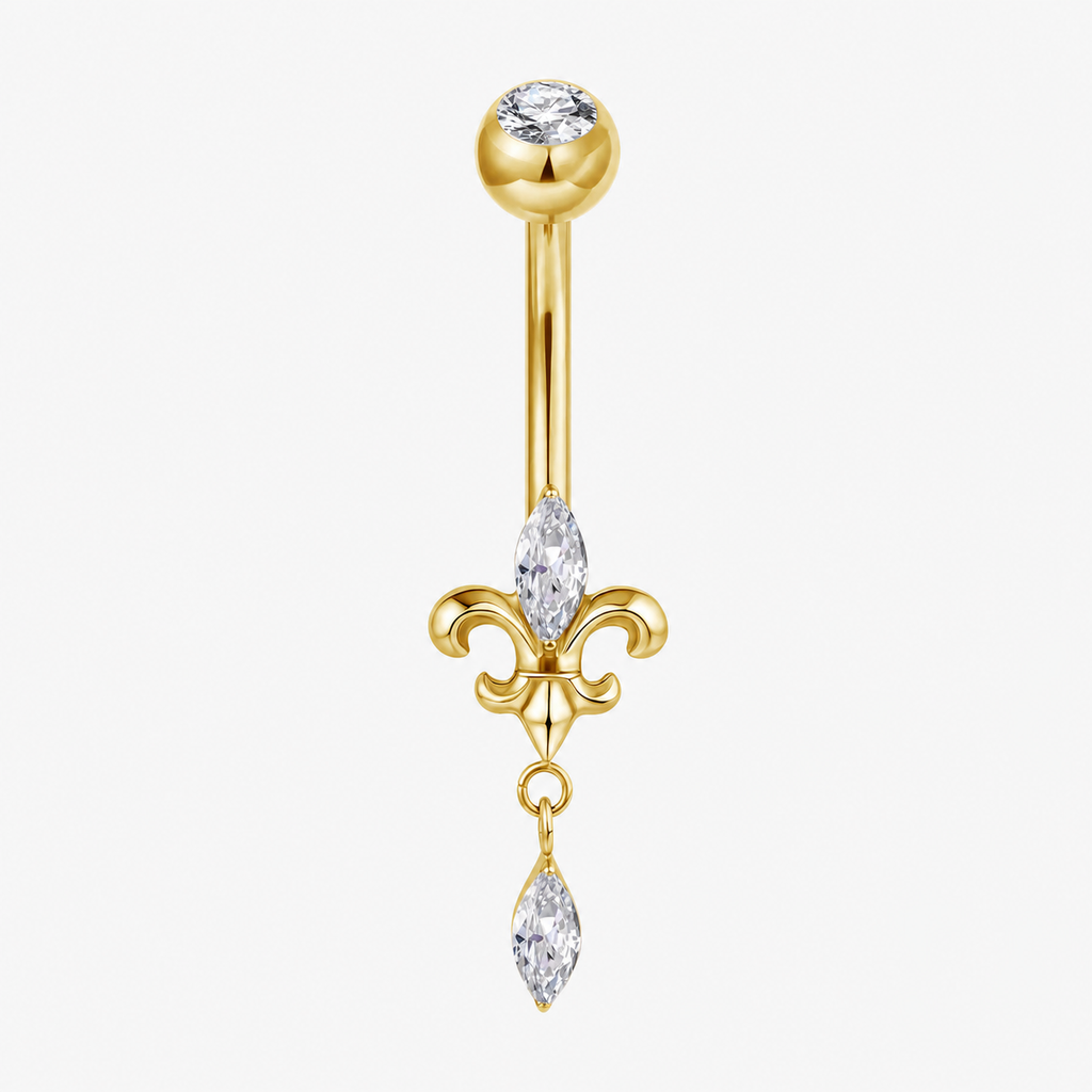 [TOPOSH-LEGACY-LAYOUT-REPAIR-20260717-LEGACY31:TP-BBR-IN-GD-14G10-T5-CLCZ-048:01] Clear CZ Titanium Belly Button Ring – Gold, 10+5mm | 01_primary_product_bg