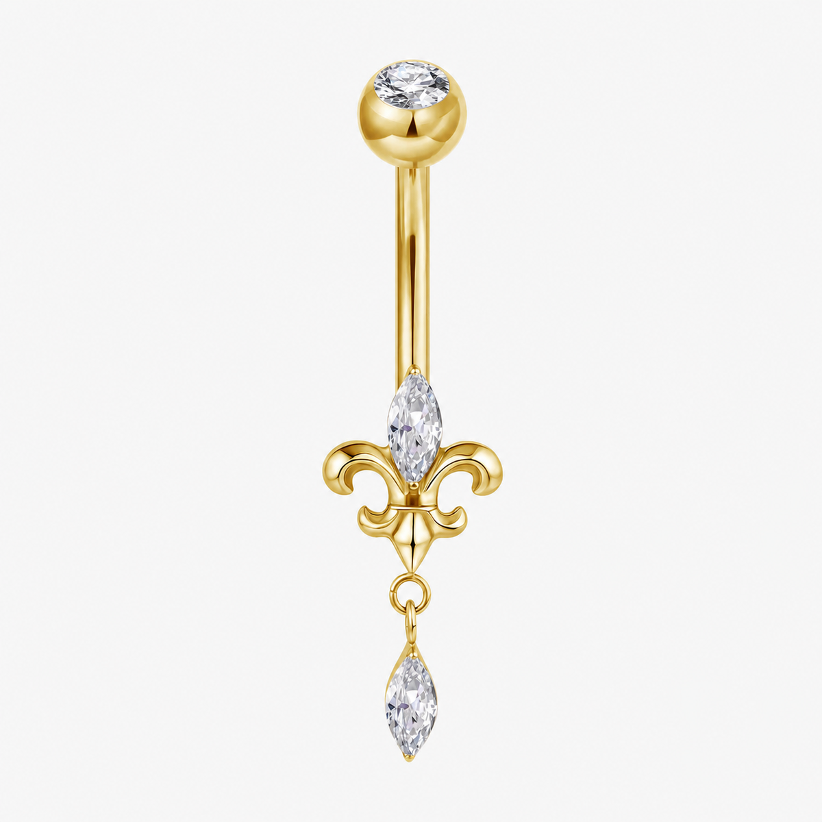 [TOPOSH-LEGACY-LAYOUT-REPAIR-20260717-LEGACY31:TP-BBR-IN-GD-14G10-T5-CLCZ-048:01] Clear CZ Titanium Belly Button Ring – Gold, 10+5mm | 01_primary_product_bg