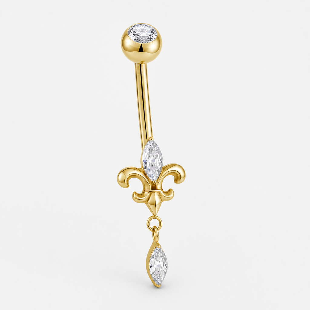 [TOPOSH-LEGACY-LAYOUT-REPAIR-20260717-LEGACY31:TP-BBR-IN-GD-14G10-T5-CLCZ-048:05] Clear CZ Titanium Belly Button Ring – Gold, 10+5mm | 05_product_angles